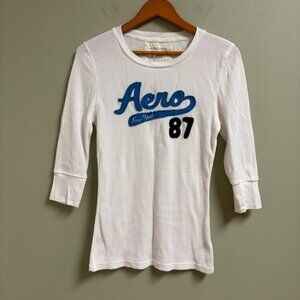 VTG Aeropostale Womens Waffle‎ Knit Y2K Shirt Size XL Aero NY 87 Casual Stretch